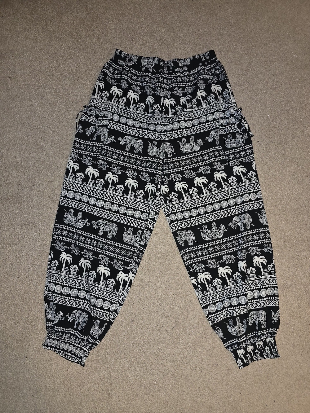 Black & White Elephant Print Women's Harem Boho Pants